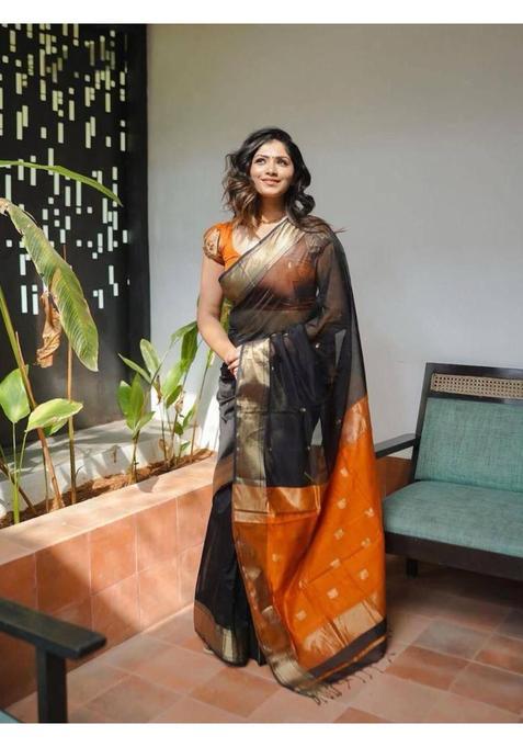 Black Woven Jacquard Saree Set