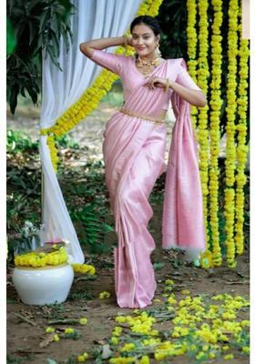 Pink Woven Jacquard Saree Set