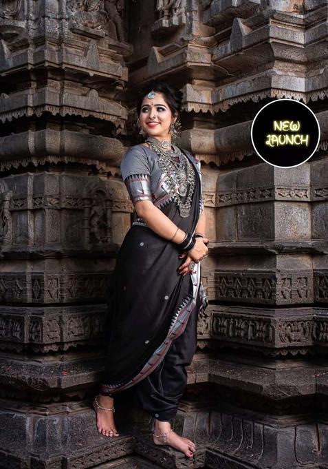 Black Woven Silk Blend Saree Set