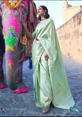 Green Printed Jacquard Saree Set