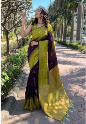 Purple Woven Jacquard Saree Set