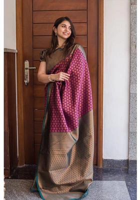 Purple Woven Jacquard Saree Set