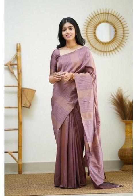 Mauve Woven Silk Blend Saree Set