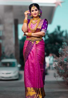 Magenta Woven Silk Blend Saree Set