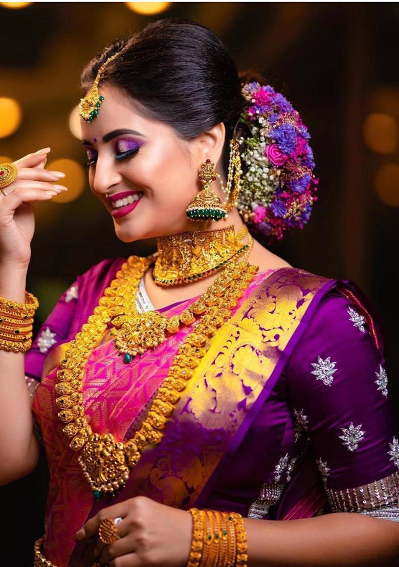Magenta Woven Silk Blend Saree Set - Indya