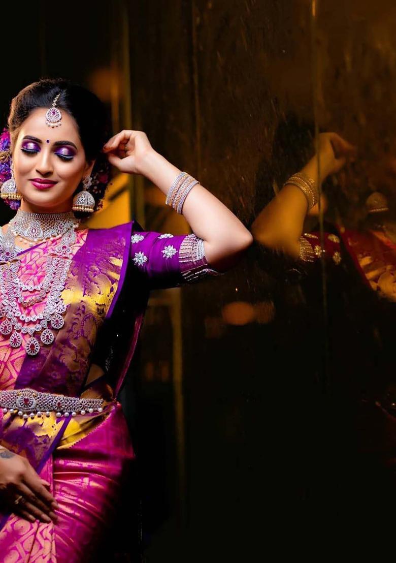 Magenta Woven Silk Blend Saree Set - Indya
