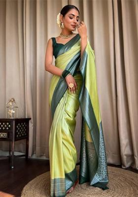 Green Woven Jacquard Saree Set