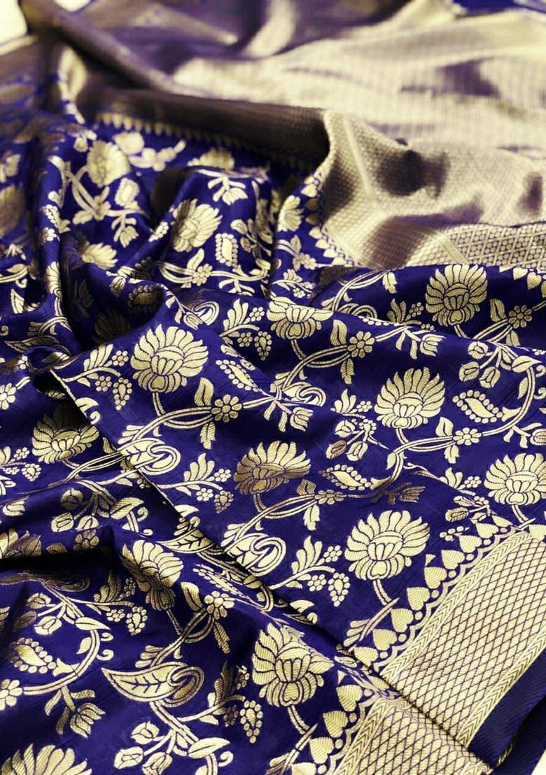 Blue Woven Jacquard Saree Set - Indya