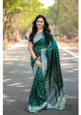 Green Woven Jacquard Saree Set