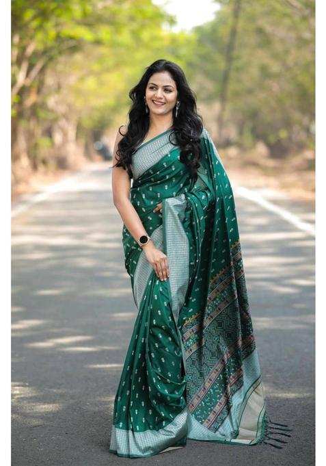 Green Woven Jacquard Saree Set