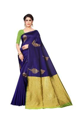 Blue Woven Silk Blend Saree Set