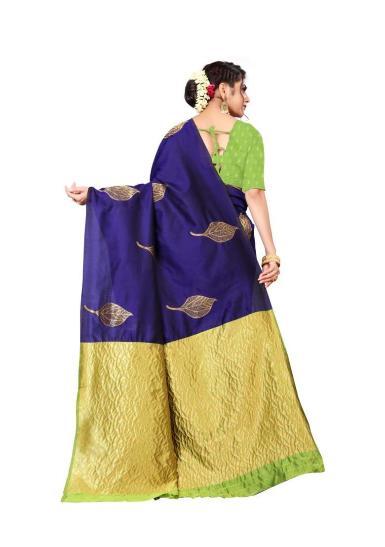 Blue Woven Silk Blend Saree Set - Indya