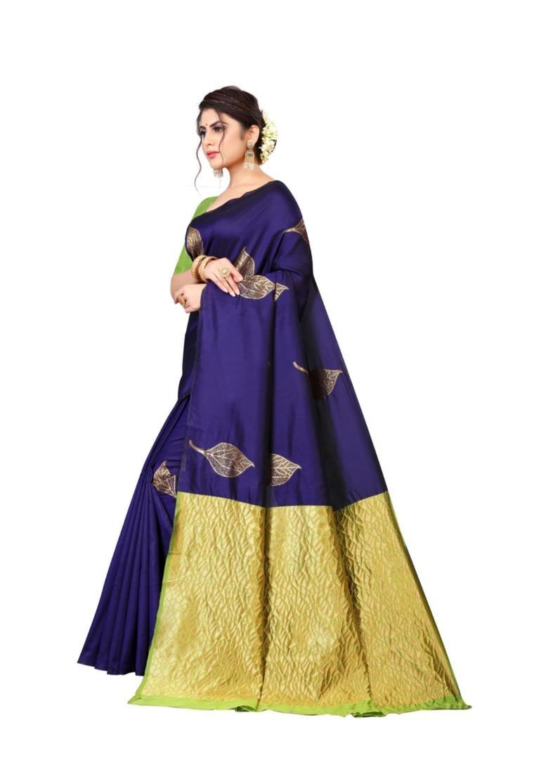 Blue Woven Silk Blend Saree Set - Indya