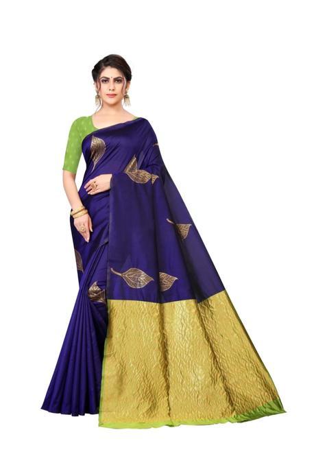 Blue Woven Silk Saree Set