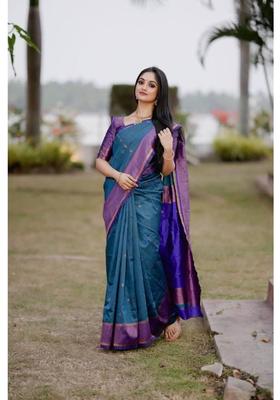 Purple Printed Jacquard Saree Set