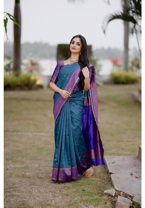 Purple Printed Jacquard Saree Set