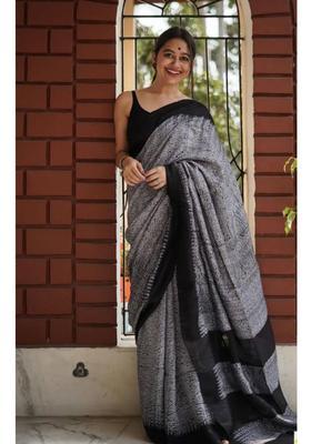 Black Woven Silk Blend Saree Set