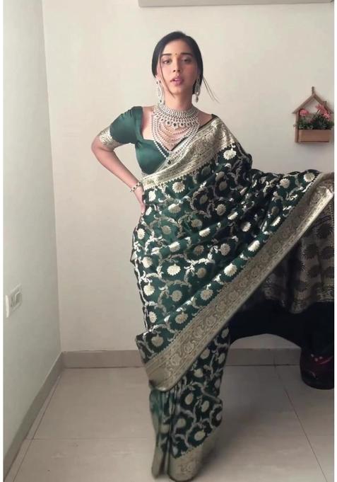Green Printed Jacquard Saree Set