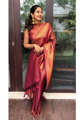 Maroon Woven Jacquard Saree Set