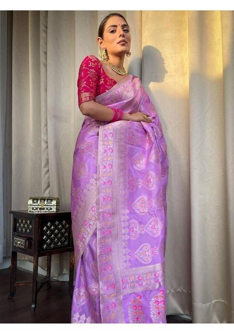 Lavender Woven Jacquard Saree Set