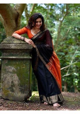 Black Woven Jacquard Saree Set
