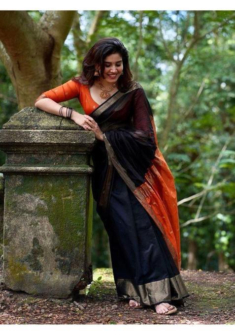 Black Woven Jacquard Saree Set