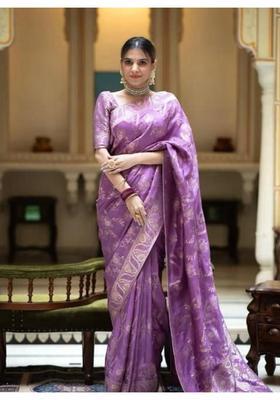 Lavender Printed Jacquard Saree Set