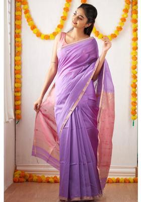Lavender Printed Jacquard Saree Set