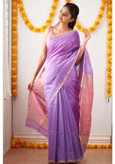 Lavender Printed Jacquard Saree Set