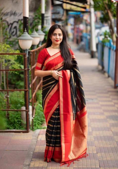 Black Woven Jacquard Saree Set