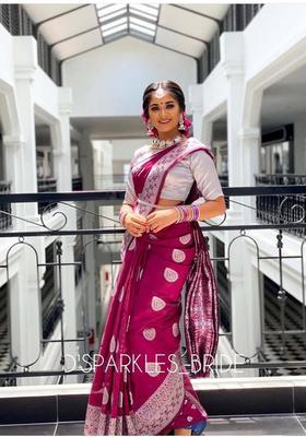 Wine Woven Jacquard Saree Set