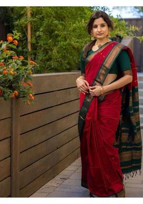 Maroon Printed Jacquard Saree Set
