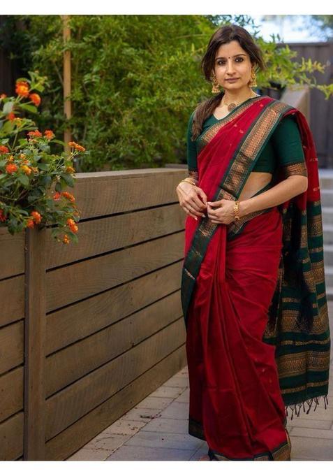 Maroon Printed Jacquard Saree Set
