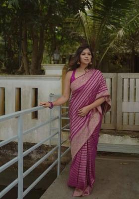 Purple Woven Jacquard Saree Set