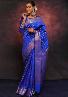 Blue Woven Jacquard Saree Set