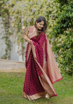 Maroon Woven Jacquard Saree Set