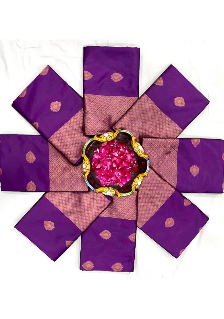 Purple Woven Silk Blend Saree Set - Indya