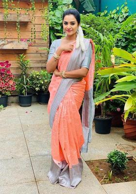 Peach Woven Jacquard Saree Set