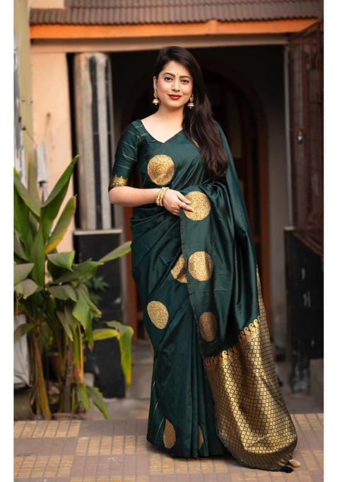 Green Printed Jacquard Saree Set