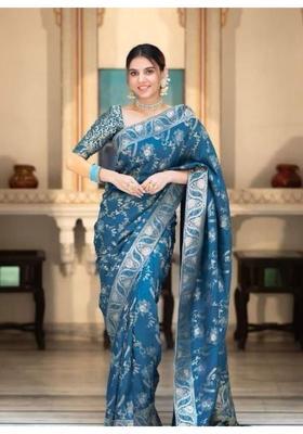 Blue Woven Jacquard Saree Set