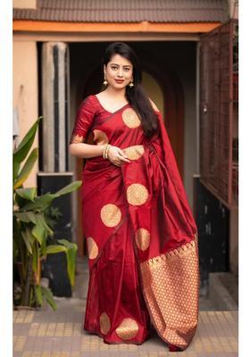 Maroon Woven Jacquard Saree Set