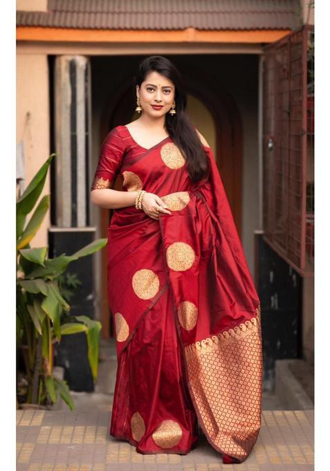 Maroon Woven Jacquard Saree Set