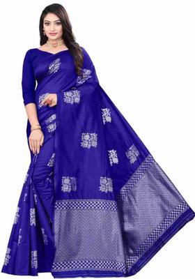 Blue Woven Silk Blend Saree Set