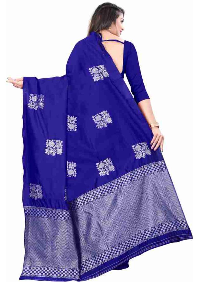 Blue Woven Silk Blend Saree Set - Indya