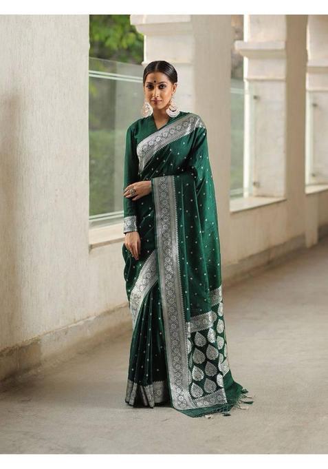 Green Woven Jacquard Saree Set