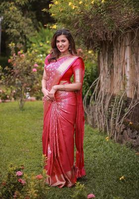 Pink Woven Jacquard Saree Set