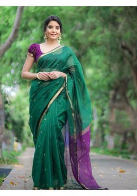 Green Printed Jacquard Saree Set