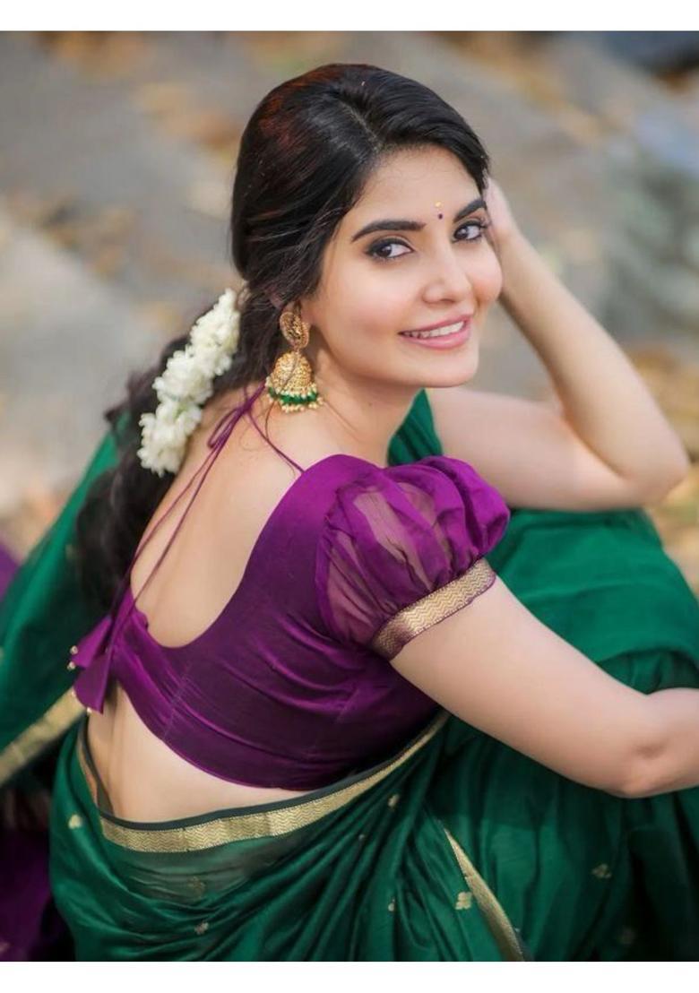 Green Printed Jacquard Saree Set - Indya