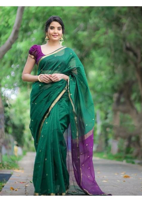 Green Printed Jacquard Saree Set