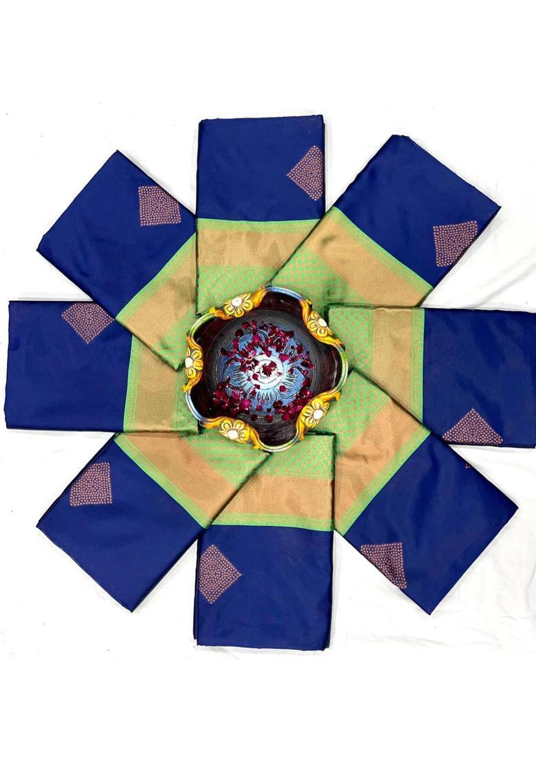Blue Woven Silk Blend Saree Set - Indya